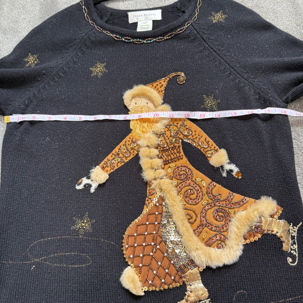 Vintage 90s Susan Bristol Knit Christmas Sweater Beaded Santa - Picture 13 of 15